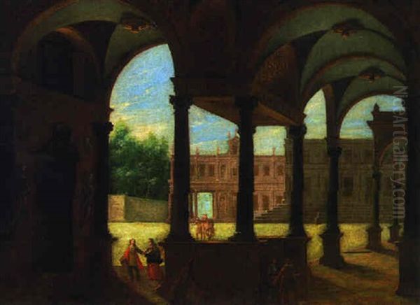 Figures In The Courtyard Of A Palace - view 1