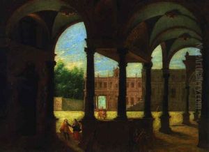 Figures In The Courtyard Of A Palace