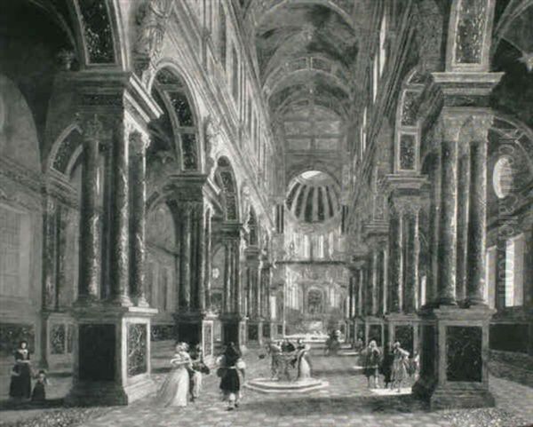 Elegant Figures In A Baroque Church Interior - view 1