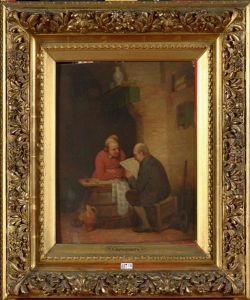 Deux Hommes Lisant Le Journal A L"auberge by Napoleon Francois Ghesquiere