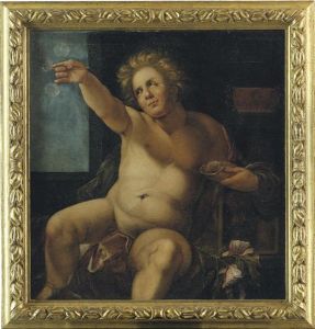 Homo Bulla Est -  An Allegory Of Time With A Putto Blowing Bubbles