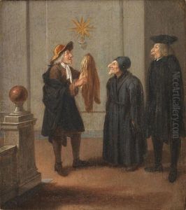 A Cleric And Other Figures In An Interior by Pier Leone Ghezzi
