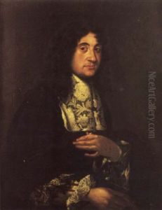 Portrait Of A Gentleman In A Black Costume With A Lace Jabot Amd Cuffs