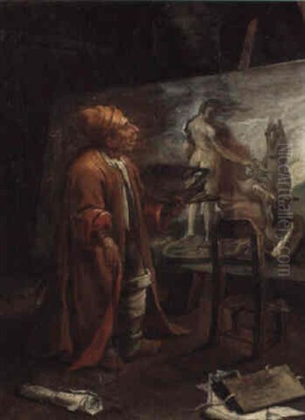 A Caricature Portrait Of The Artist Paolo De'matteis In His Studio - view 1