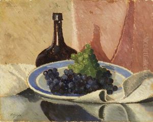 Natura Morta Con Uva E Bottiglia by Oscar Ghiglia