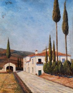 Toskanische Landschaft Mit Strasse by Oscar Ghiglia