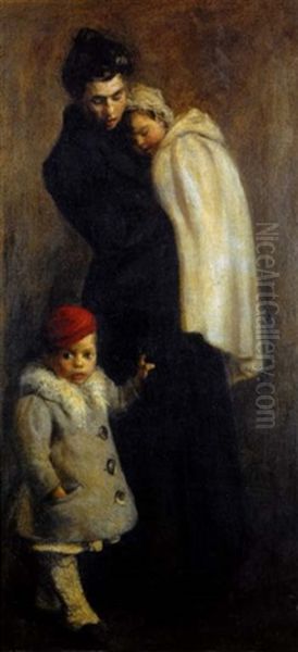 A French Family In Winter Garb - view 1