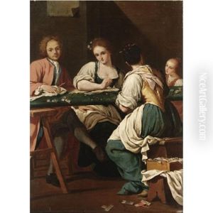 Ricamatrici In Un Interno Con Figura Di Artista (+ Tessitrici Di Tombolo In Un Interno; Pair) by Stefano Ghirardini