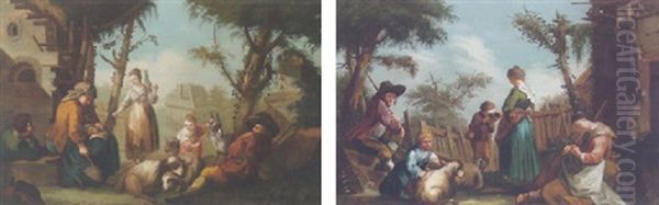 Peasants With Their Animals Resting Before A House - view 1