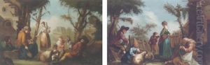 Peasants With Their Animals Resting Before A House by Stefano Ghirardini