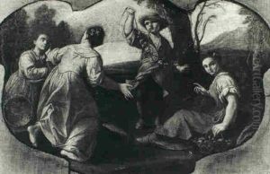 Peasants Making Flower Garlands In A Landscape by Stefano Ghirardini