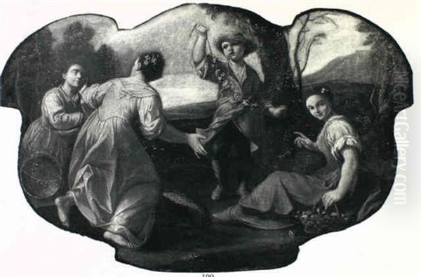 Peasants Making Flower Garlands In A Landscape - view 1
