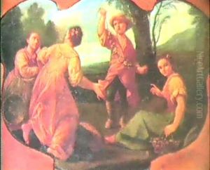 Peasants Dancing With Garlands Of Flowers Before A          Mountainous Landscape