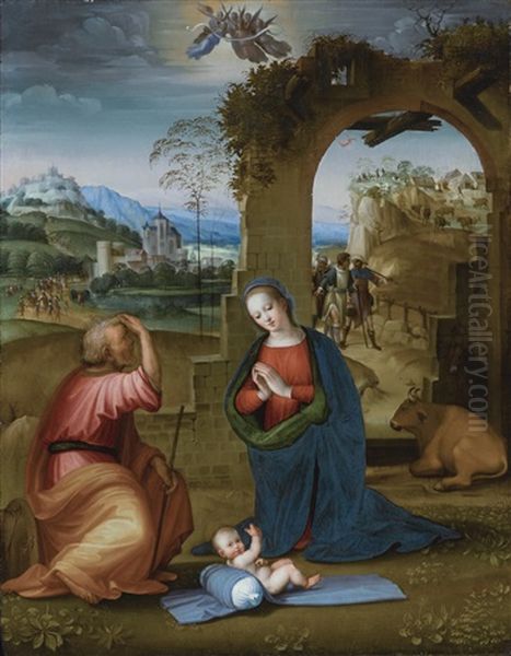 The Holy Family With The Annunciation To The Shepherds Beyond - view 1