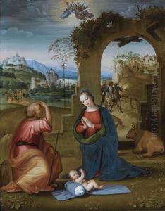 The Holy Family With The Annunciation To The Shepherds Beyond
