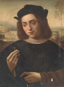 Portrait Of A Man, Half-length, Holding A Piece Of Jewellery, A Landscape Beyond