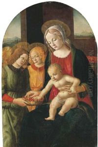 The Madonna And Child With Angels, A Landscape Beyond by Davide Bigordi Ghirlandajo