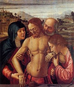 The Dead Christ Supported By The Virgin, Saint John The Evangelist And Joseph Of Arimathea by Davide Bigordi Ghirlandajo