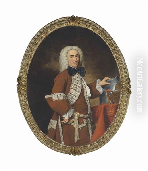 Portrait Of A Gentleman, Three-quarter-length, In A Silver-trimmed Brown Suit, With A Steel Breastplate And A Patent Of Nobility On A Table Beside - view 1