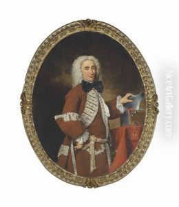 Portrait Of A Gentleman, Three-quarter-length, In A Silver-trimmed Brown Suit, With A Steel Breastplate And A Patent Of Nobility On A Table Beside by Vittore Giuseppe Ghislandi (Fra' Galgario)