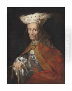 Portrait Of A Gentleman, Half-length, In A Fur Hat And Cape, His Right Hand Resting On An Axe
