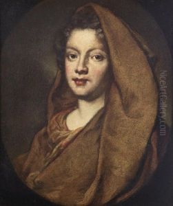 Portrait Of A Lady, Bust Length, In A Red Dress With A Brown Veil by Vittore Giuseppe Ghislandi (Fra' Galgario)