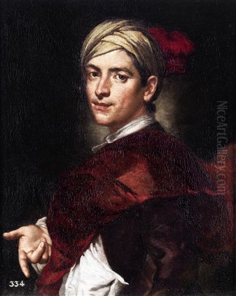 Portrait Of A Young Gentleman, Half-length, With A Burgundy Coat And A Turban - view 1