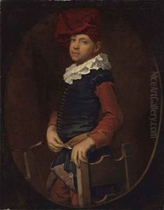 Portrait Of An Artist, Half-length, In A Black Vest And Ruff With A Red Turban, Before An Easle, In A Feigned Oval