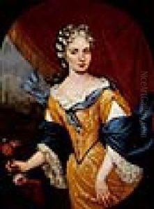 Bildnis Einer Dame In Goldfarbenem Bestickten Kleid Und Blauem Umhang by Vittore Giuseppe Ghislandi (Fra' Galgario)