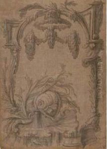 Projet De Cartouche Rococo Avec Dauphin Et Fontaine