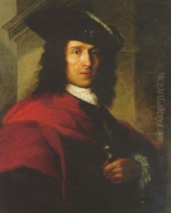 Portrait Of A Gentleman, In A Hat And Mantle, Holding A Walking Stick