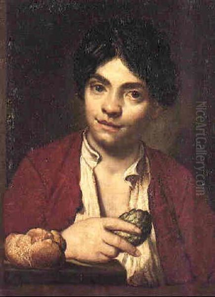 Portrait Of A Young Boy Holding An Artichoke Beside A Panino - view 1