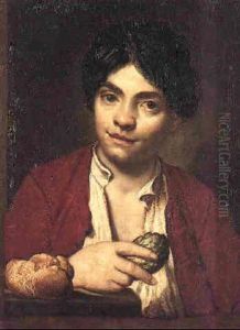Portrait Of A Young Boy Holding An Artichoke Beside A Panino