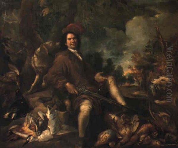 Ritratto Di Gentiluomo In Costume Da Caccia Su Sfondo Di Paesaggio - view 1