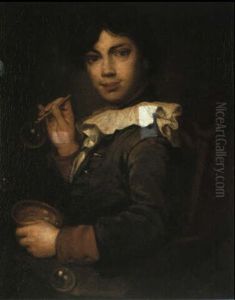 Portrait D'un Jeune Garcon Soufflant Des Bulles De Savon