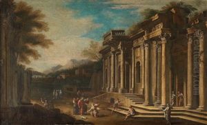 Landscape With Ruins And Jesus With The Woman Taken In Adultery