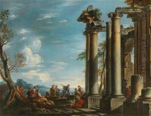 A Coastal Landscape With Figures By A Classical Ruin A Coastal Landscape With Figures By A Classical Ruin