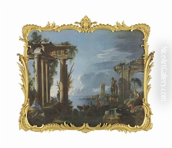 A Capriccio Of Classical Ruins With Figures Resting By Columns And Others Conversing - view 1