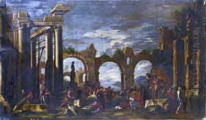 Ruines Antiques Avec Les Apotres Pierre Et Jean Et Ananie by Giovanni Ghisolfi