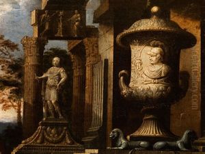 Romische Fantasiearchitektur Mit Figurengruppe Bei Antiker Opferzeremonie