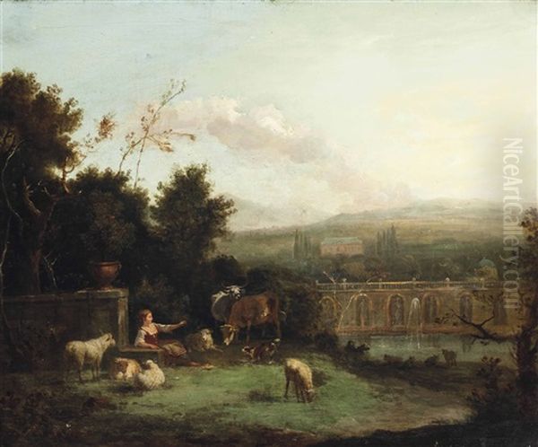 A Capriccio Of Classical Ruins With Figures On A Shore, Boats Beyond - view 1