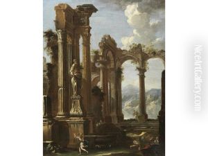 Figures In An Architectural Capriccio by Giovanni Ghisolfi