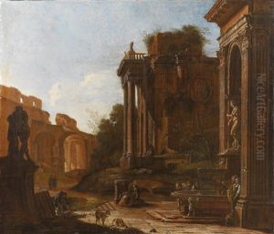 Figuren In Einer Ruinenlandschaft by Giovanni Ghisolfi