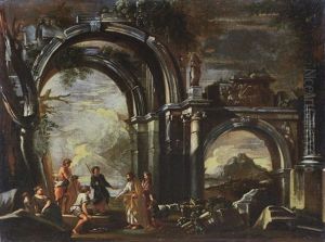 Rovine Architettoniche Con Predica Di San Paolo Ad Un Gruppo Di Pescatori E Pastori by Giovanni Ghisolfi