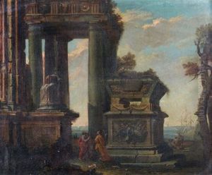 Ruines Antiques Pres D'un Port Mediterraneen (pair) by Giovanni Ghisolfi