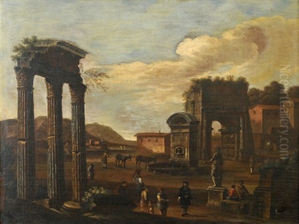 Figures Amidst Classical Ruins (pair) - view 1