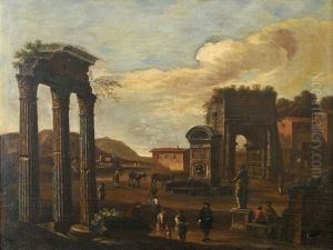 Figures Amidst Classical Ruins (pair) by Giovanni Ghisolfi
