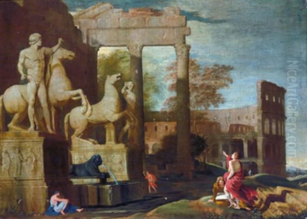 Romisches Capriccio Mit Dem Kolosseum Und Den Heute Auf Dem Quirinale Befindlichen Statuen Der Dioskuren Kastor Und Pollux - view 1