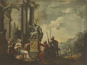 Artemisia Toasting The Statue Of Her Dead Husband Mausolus With Wine Mixed With His Ashes by Giovanni Ghisolfi