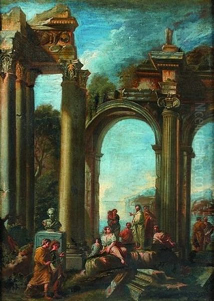 Scene De Predication Dans Un Paysage De Ruines Antiques - view 1